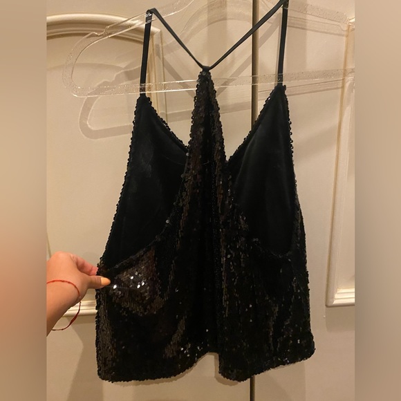 BOOHOO - SIZE M - SEQUIN SPARKLY BLACK TOP - Picture 3 of 4